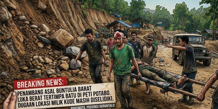 BREAKING NEWS: Penambang Luka Berat Tertimpa Batu di PETI Potabo, Lokasi Diduga Milik Kude